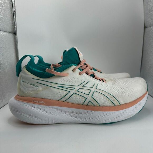 Asics Gel Nimbus 25 Shoes Womens Size 9.5 White Green Running Cushioned - Picture 1 of 13
